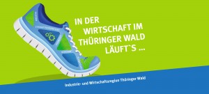 Startmotiv Thüringer Wald Firmenlauf mit Laufschuh - In der Wirtschaft im Thüringer Wald läufts - Industrie- und Wirtschaftsregion Thüringer Wald