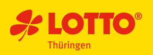 Logo von LOTTO Thüringen, rote Schrift auf gelbem Untergrund